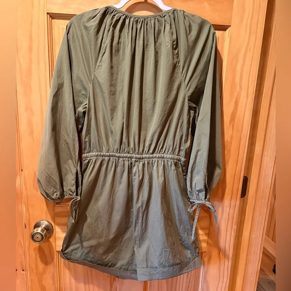 J. Crew Cotton poplin tie-sleeve button-front romper women’s M